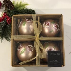 Rachel Zoe pink and gold Handpainted glass  ornaments Christmas holiday (4) NIB